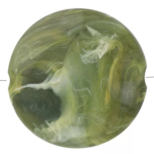 Perline tonde piatte in acrilico 22 mm verde oliva marmorizzato x6