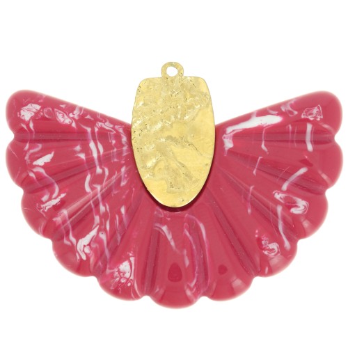 Pendente a ventaglio in resina e acciaio inossidabile 316L 28,5x40 mm - rosso marmorizzato x1