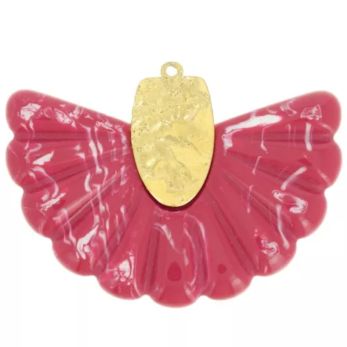 Pendente a ventaglio in resina e acciaio inossidabile 316L 28,5x40 mm - rosso marmorizzato x1