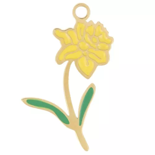 Pendente fiore di nascita 22x13.5mm Marzo-Giunchiglia- Acciaio inox 316L dorato