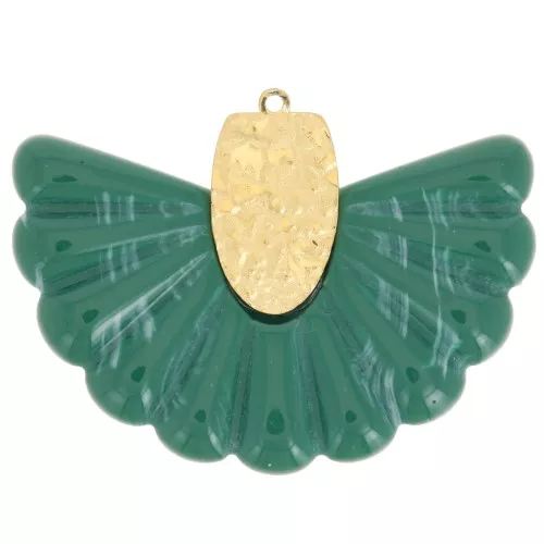 Pendente a ventaglio in resina e acciaio inossidabile 316L 28,5x40 mm - verde marmorizzato x1
