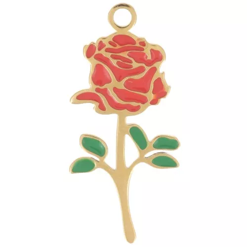 Pendente fiore di nascita 22x10mm Giugno - rosa - Acciaio inox 316L dorato