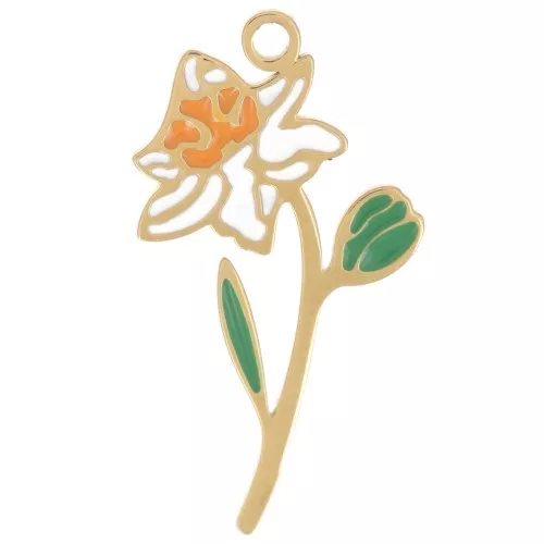 Pendente fiore di nascita 21x11mm Dicembre - Narciso- Acciaio inox 316L dorato