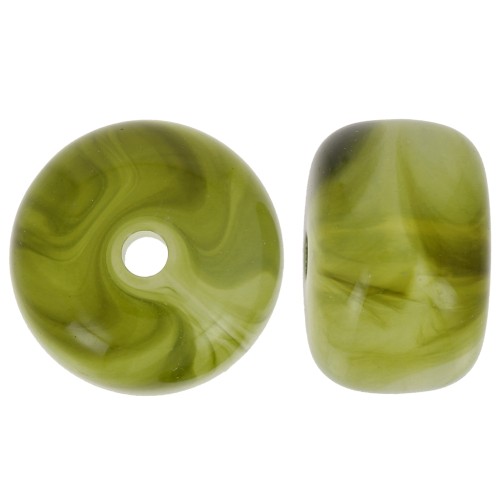 Perline tonde in resina traslucida 14,5x9,5 mm - Verde marmorizzato x20