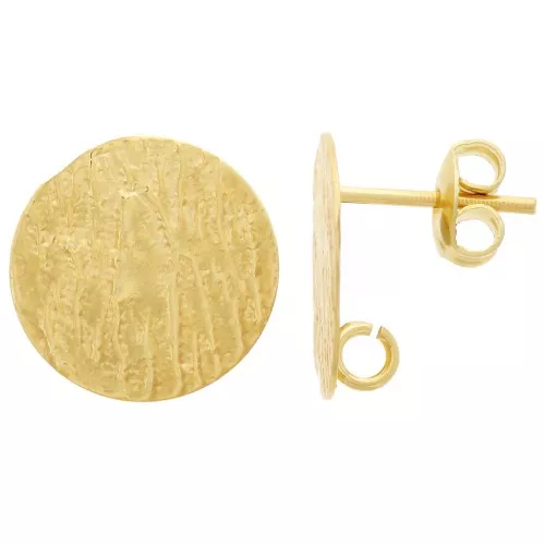 Orecchini a disco martellato 15 mm con cerchio aperto - dorato oro fino x2
