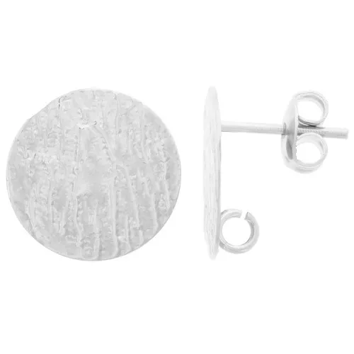 Orecchini a disco martellato 15 mm con anello aperto - Placcatura argento fine x2