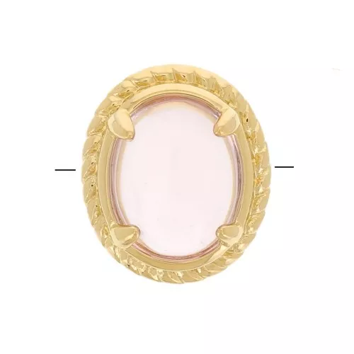 Perla ovale 6x4 mm con vetro colorato - Placcato oro 3 micron - Rosa x1