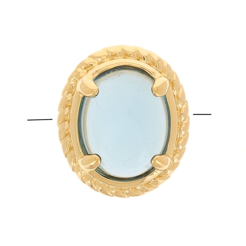 Perla ovale 6x4 mm con vetro colorato - Placcato oro 3 micron - Blu x1