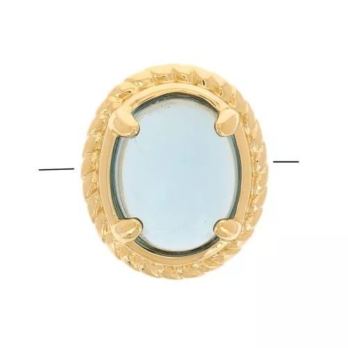 Perla ovale 6x4 mm con vetro colorato - Placcato oro 3 micron - Blu x1