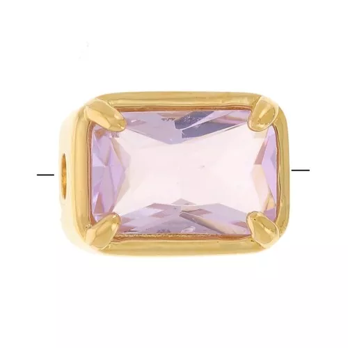 Perla rettangolare 7x5 mm con vetro colorato - placcata oro 3 micron - Rosa x1