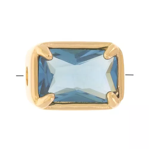 Perla rettangolare 7x5 mm con vetro colorato - placcata oro 3 micron - Blu x1