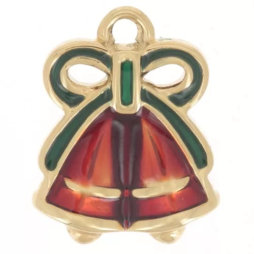 Ciondolo campana di Natale 16x13 mm - Resina - Acciaio inox316L dorato - Rosso x1
