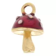 Ciondolo a fungo 13x8,5 mm Resina epossidica - Acciaio inox 304 - Oro - Rosso