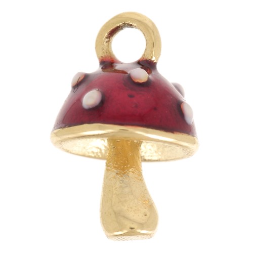 Ciondolo a fungo 13x8,5 mm Resina epossidica - Acciaio inox 304 - Oro - Rosso