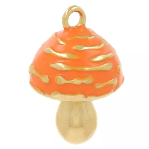 Pendente di fungo 20x13 mm - Resina- Acciaio inossidabile 316L - Oro - Arancione