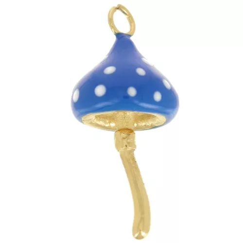 Pendente fungo 24x11 mm -Resina epossidica - Acciaio inossidabile 316L - Oro - Blu