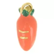 Ciondolo a forma di carota 13,5x5,5 mm Resina epossidica - Acciaio inossidabile 316 - Dorato - Arancione