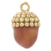 Ciondolo a forma di acino 12,5x7,5 mm - Resina epossidica - Acciaio inossidabile 316L - Dorato - Marrone