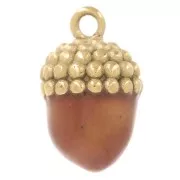 Ciondolo a forma di acino 12,5x7,5 mm - Resina epossidica - Acciaio inossidabile 316L - Dorato - Marrone