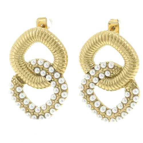 Orecchini rombo 29x19 mm con perle di finta madreperla Acciaio inox 304L dorato x2