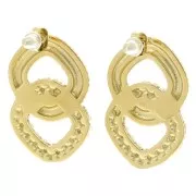 Orecchini rombo 29x19 mm con perle di finta madreperla Acciaio inox 304L dorato x2