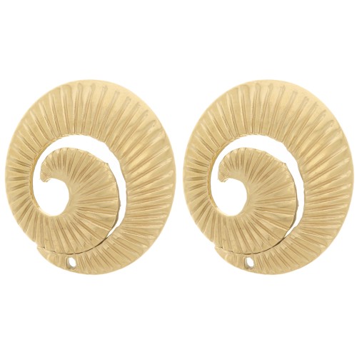 Orecchini a spirale scanalati da 17 mm con foro - Acciaio inox 316L dorato x2