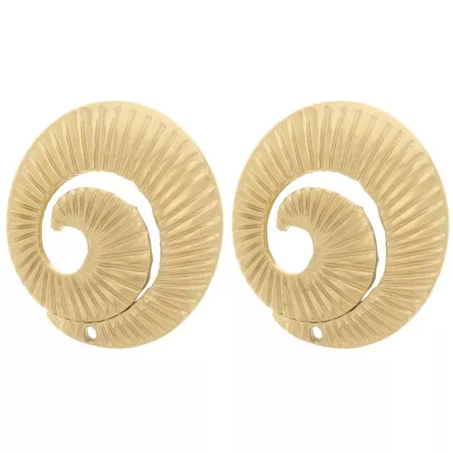 Orecchini a spirale scanalati da 17 mm con foro - Acciaio inox 316L dorato x2