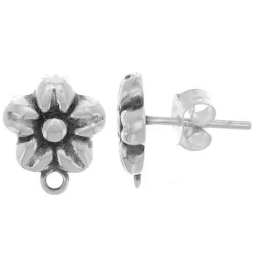 Orecchini a fiore 12x10 mm con cerchio chiuso - Argento 925 ossidato x2