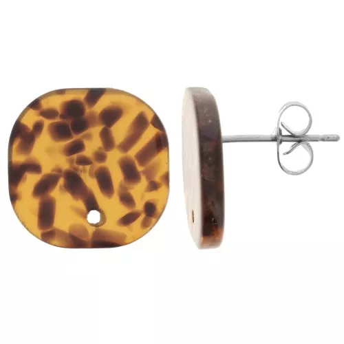 Orecchini quadrati tondi in acetato 15 mm - Terrazzo Brown - Nero x2