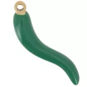 Pendente peperoncino 24x6 mm Resina - Acciaio inox316L oro- Verde scuro x1