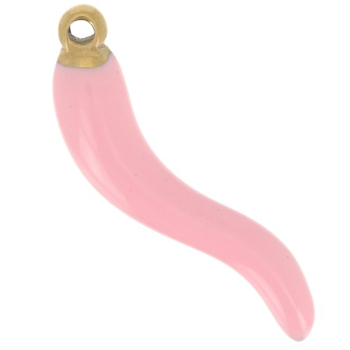 Pendente peperoncino 24x6 mm in resina - Acciaio ino316L oro - Rosa chiaro x1