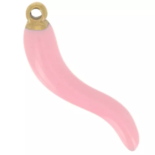 Pendente peperoncino 24x6 mm in resina - Acciaio ino316L oro - Rosa chiaro x1