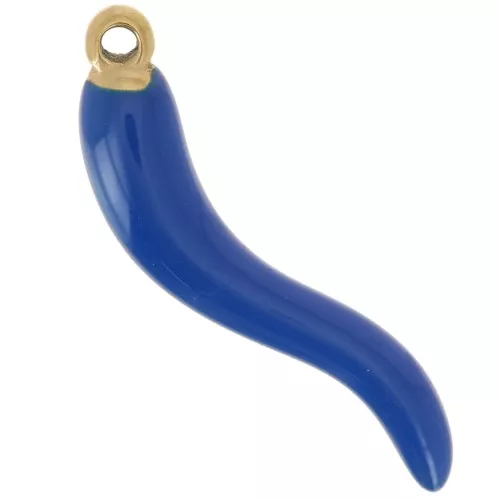 Pendente peperoncino 24x6 mm in resina - Acciaio inox316L oro - Blu scuro x1