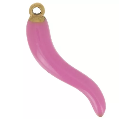 Pendente peperoncino resina 24x6 mm - Acciaio inox316L oro - Rosa x1