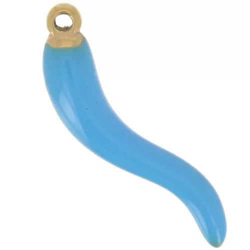 Pendente peperoncino 24x6 mm in resina - Acciaio inossidabile 316L oro - Blu x1