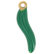 Ciondolo peperoncino 15x4 mm Resina - Acciaio inox316L oro - Verde scuro x1|raw }}