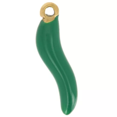 Ciondolo peperoncino 15x4 mm Resina - Acciaio inox316L oro - Verde scuro x1