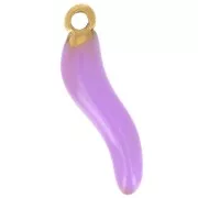 Ciondolo peperoncino 15x4 mm Resina- Acciaio inox316L oro - Lilla x1