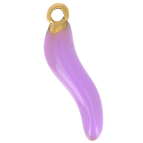 Ciondolo peperoncino 15x4 mm Resina- Acciaio inox316L oro - Lilla x1