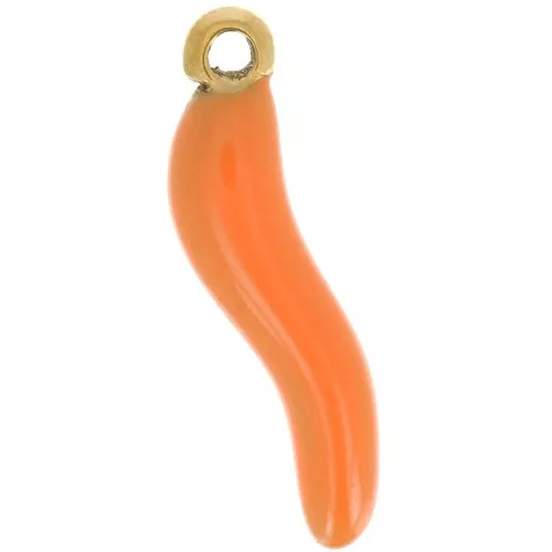 Ciondolo peperoncino 15x4 mm Resina epossidica - Acciaio inossidabile 316L oro - Arancione x1