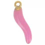 Ciondolo 15x4 mm Resina epossidica - Acciaio inossidabile 304 Dorato - Rosa x1