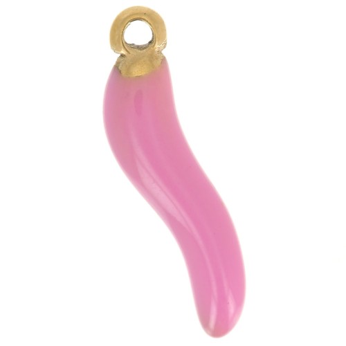 Ciondolo 15x4 mm Resina epossidica - Acciaio inossidabile 304 Dorato - Rosa x1