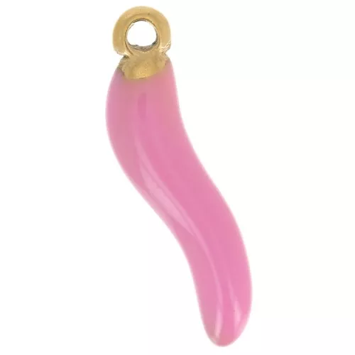 Ciondolo 15x4 mm Resina epossidica - Acciaio inossidabile 304 Dorato - Rosa x1