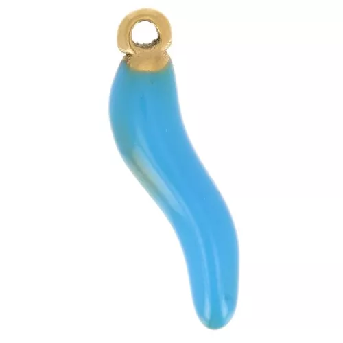 Ciondolo 15x4 mm Resina epossidica - Acciaio inox 304 Dorato - Blu x1