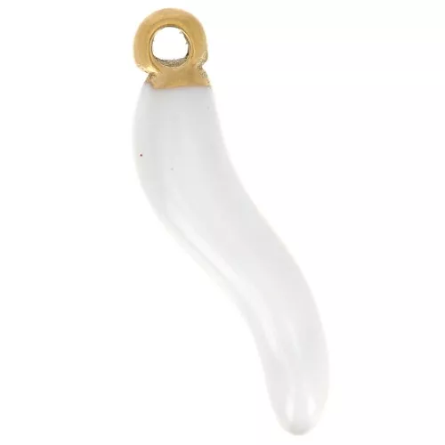 Ciondolo peperoncino 15x4 mm Resina epossidica - Acciaio inossidabile 316L oro - Bianco x1