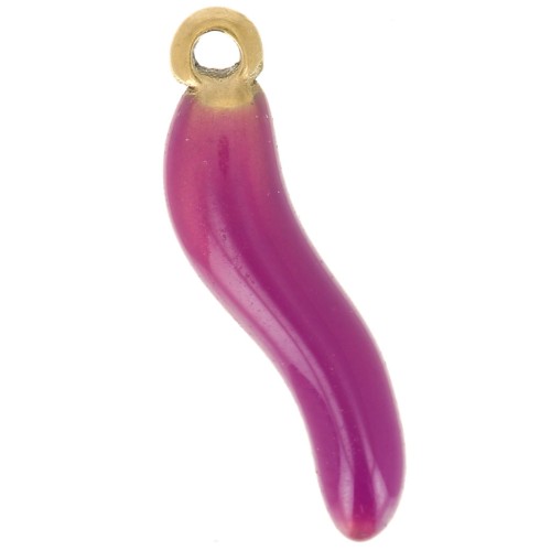 Ciondolo peperoncino 15x4 mm Resina epossidica - Acciaio inossidabile 316L oro - Prugna x1