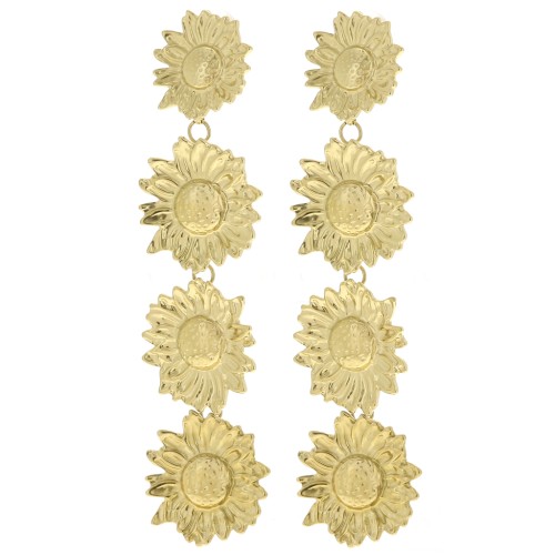 Orecchini pendenti a forma di girasole 80x20 mm - Acciaio inossidabile 304L oro x2
