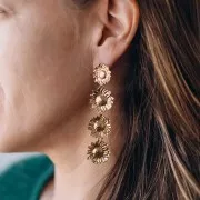 Orecchini pendenti a forma di girasole 80x20 mm - Acciaio inossidabile 304L oro x2