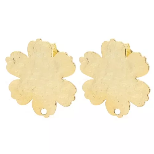 Orecchini con fiore strutturato 19x17,5 mm - Doratura in oro fino x2