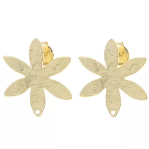 Orecchini con fiore strutturato 24x20,5 mm - Doratura in oro fino x2